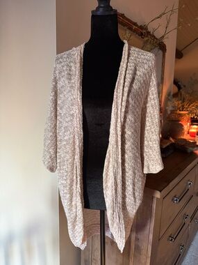 Forever 21 Open-Front Short Sleeve Cardigan - Beige Cream